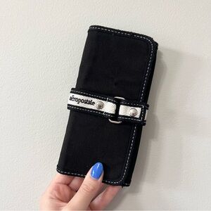 Aeropostale Black Trifold Fabric Wallet with White Accents Snap Closure